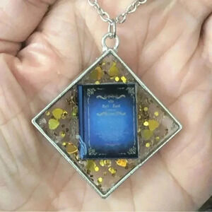 Handmade Diamond Book Lover Reader Teacher Librarian Writer Silver Necklace